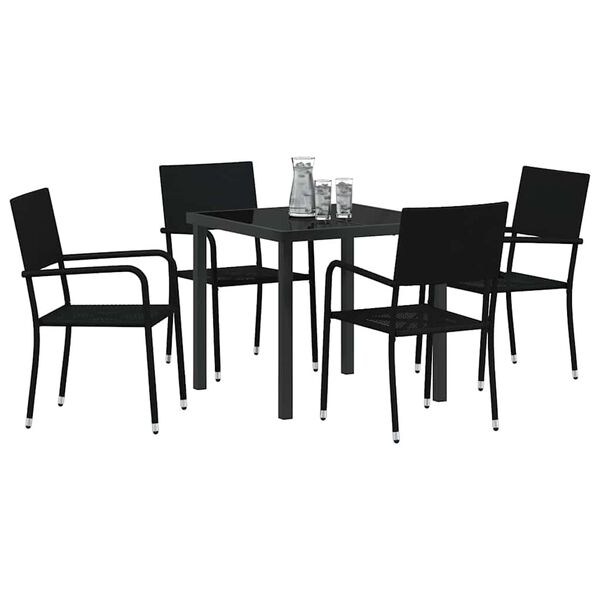 vidaXL Conjunto de Comedor de Jard&iacute;n 5 pcs Negro rat&aacute;n sint&eacute;tico
