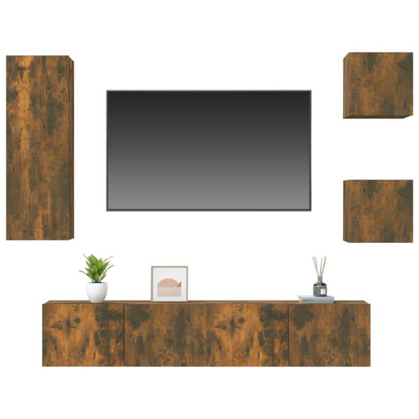 vidaXL Set de muebles de TV 5 pzas madera contrachapada roble ahumado