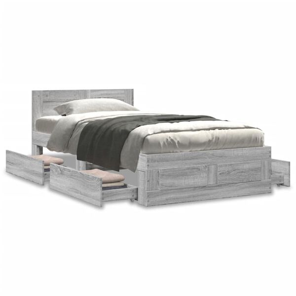 vidaXL Cama con cabecero madera de ingenier&iacute;a gris Sonoma 90x200 cm