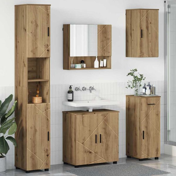 vidaXL Juego de muebles de ba&ntilde;o con caj&oacute;n 5 pcs Roble artesanal
