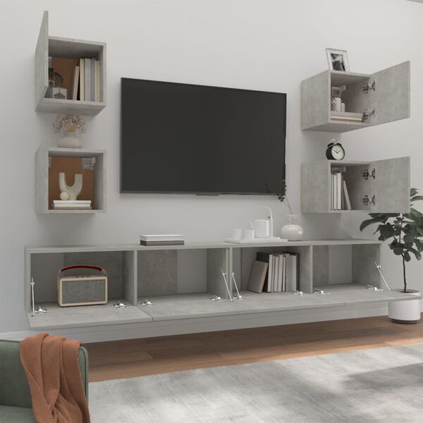 vidaXL Set de muebles de TV 6 pzas madera contrachapada gris hormigón
