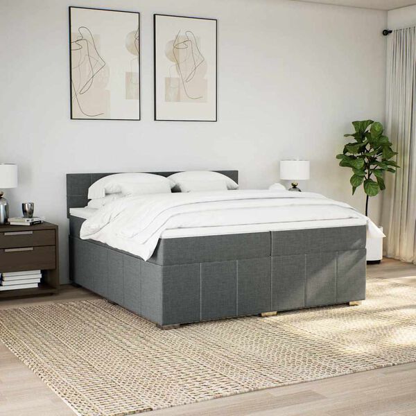 vidaXL Cama box spring con colch&oacute;n tela gris oscuro 200x200 cm