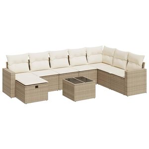 vidaXL Set de sof&aacute;s de jard&iacute;n y cojines 8 piezas rat&aacute;n sint&eacute;tico beige