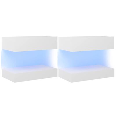 vidaXL Mesitas de noche LED 2 uds madera contrachapada blanco 60x35 cm
