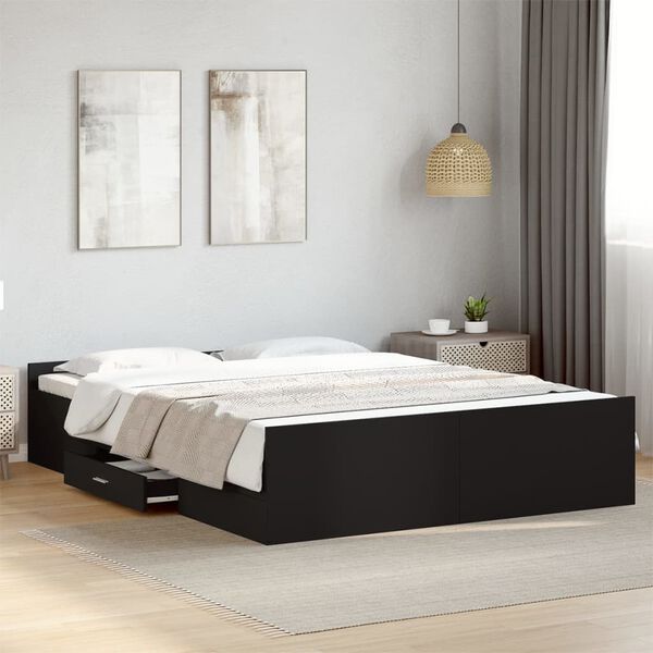vidaXL Cama con cajones madera de ingeniería negro 140x200 cm
