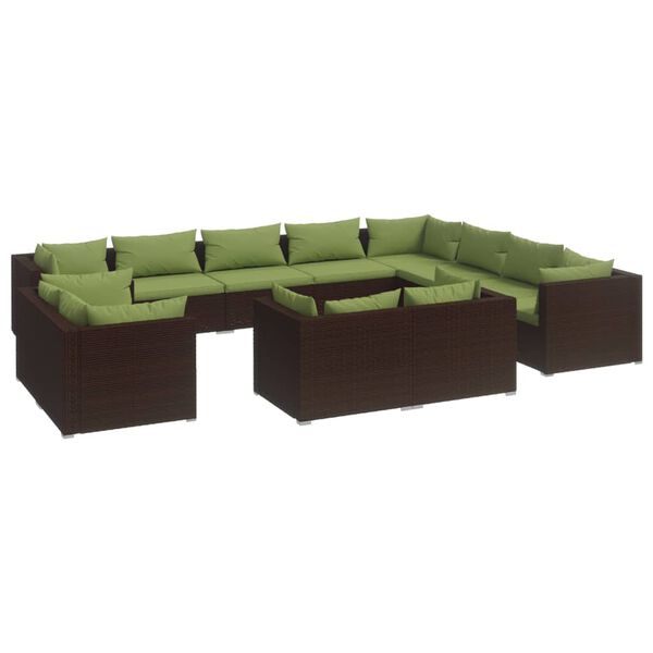 vidaXL Set muebles de jardín 12 pzas y cojines ratán sintético marrón