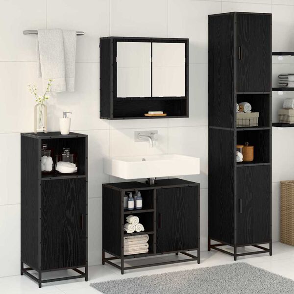 vidaXL Juego de muebles de ba&ntilde;o 3 pcs Roble Negro Madera de ingenier&iacute;a