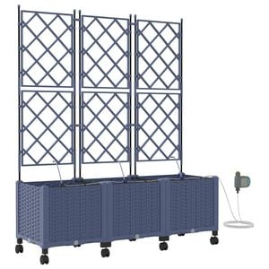 vidaXL Maceta de jard&iacute;n con riego y ruedas 3 uds. Gris PP