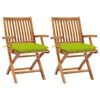 vidaXL Sillas plegables 2 uds madera teca con cojines verde brillante