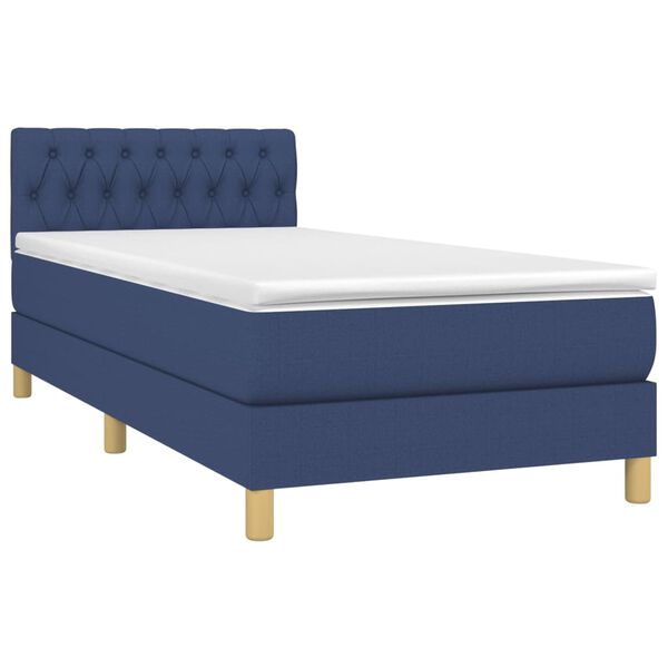 vidaXL Cama box spring con colch&oacute;n y LED tela azul 90x200 cm