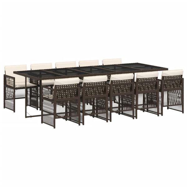 vidaXL Set comedor de jard&iacute;n 11 pzas y cojines rat&aacute;n sint&eacute;tico marr&oacute;n