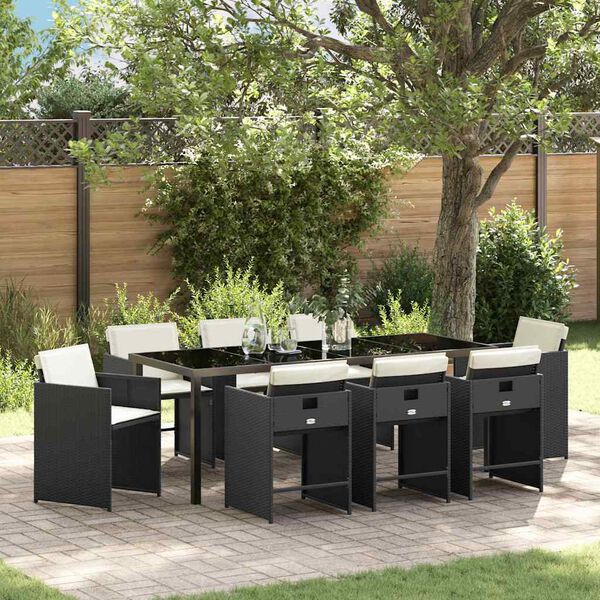 vidaXL Conjunto de Comedor de Jard&iacute;n 9 pcs Negro rat&aacute;n sint&eacute;tico