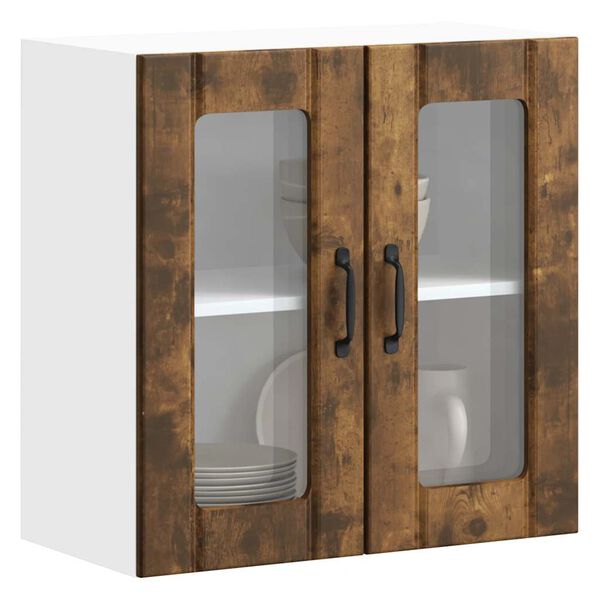 vidaXL Armario de cocina de pared con puerta de cristal "Lucca" de, madera de ingenier&iacute;a de roble ahumado