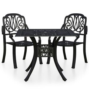 vidaXL Mesa y sillas de bistr&oacute; 3 piezas aluminio fundido negro