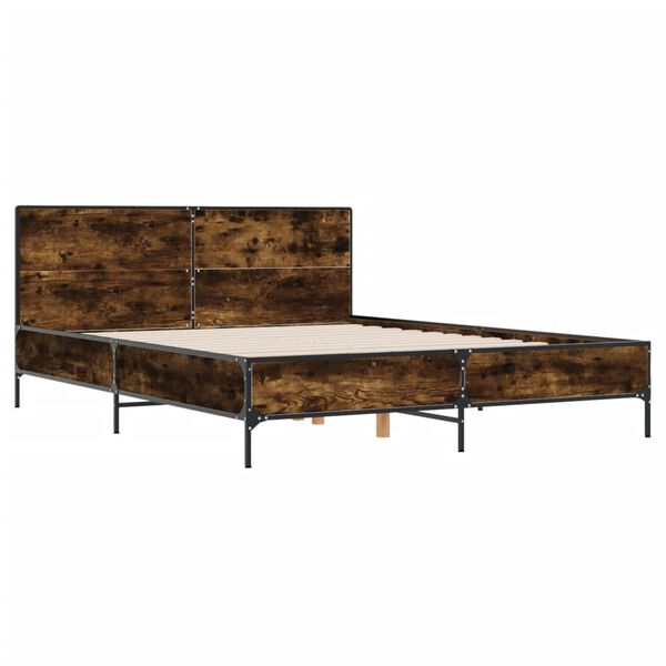vidaXL Estructura cama madera ingenier&iacute;a metal roble ahumado 160x200cm