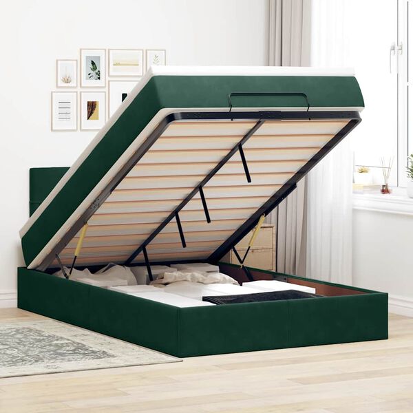 vidaXL Estructura cama otomana colch&oacute;n terciopelo verde oscuro
