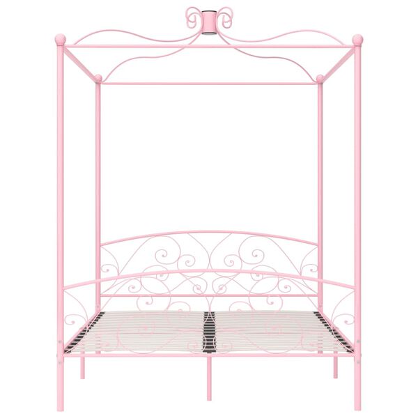 vidaXL Estructura cama con dosel sin colch&oacute;n metal rosa 160x200 cm