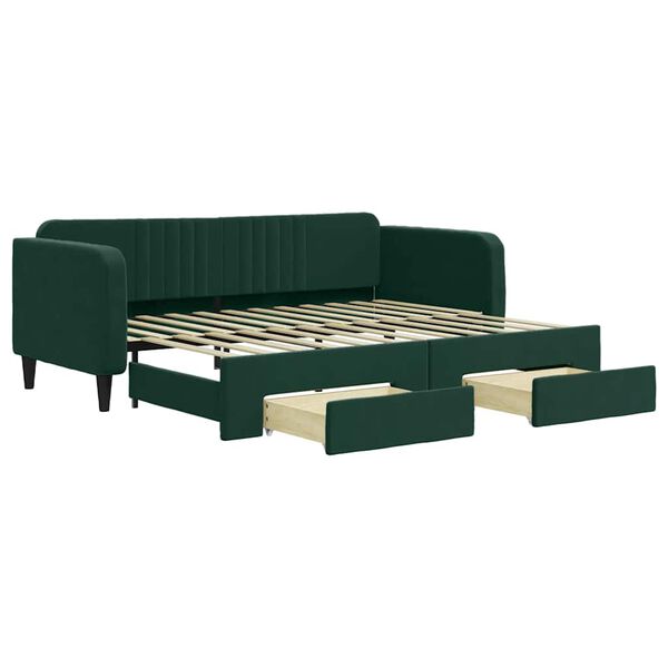 vidaXL Sof&aacute; cama nido con cajones terciopelo verde oscuro 90x200 cm