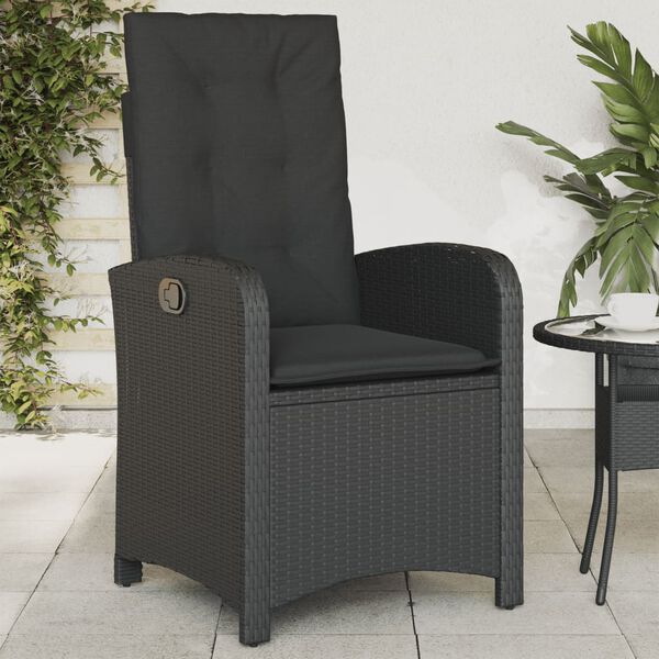 vidaXL Sillón reclinable de jardín con cojines ratán sintético negro