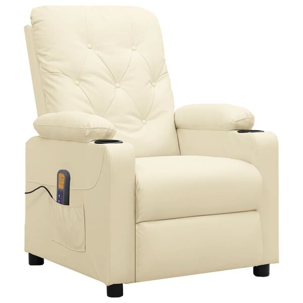 vidaXL Sill&oacute;n de masaje de cuero sint&eacute;tico crema