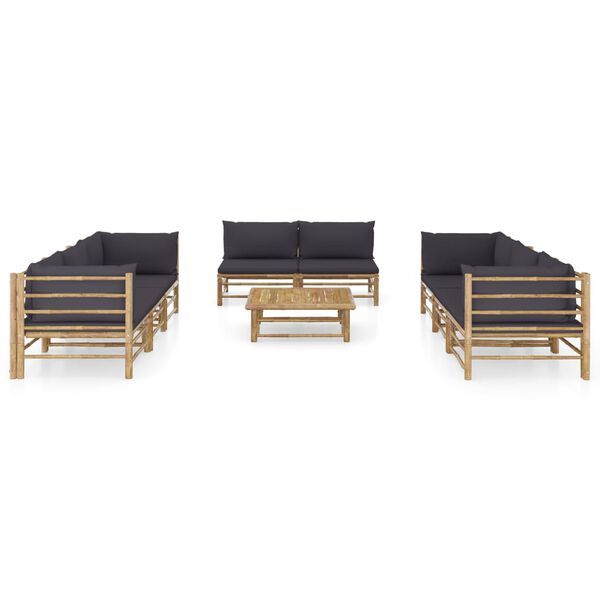vidaXL Set de muebles de jardín 9 piezas bambú y cojines gris oscuro