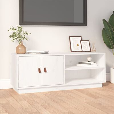 vidaXL Mueble de TV de madera maciza de pino blanco 105x34x40 cm