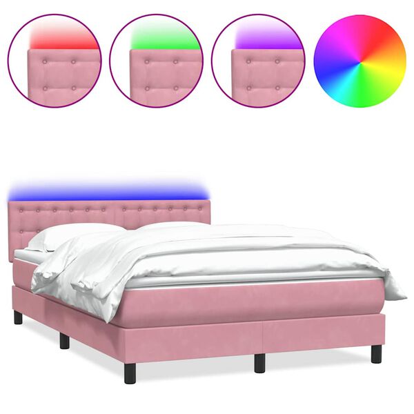 vidaXL Cama box spring con colch&oacute;n y LED terciopelo rosa 160x220 cm