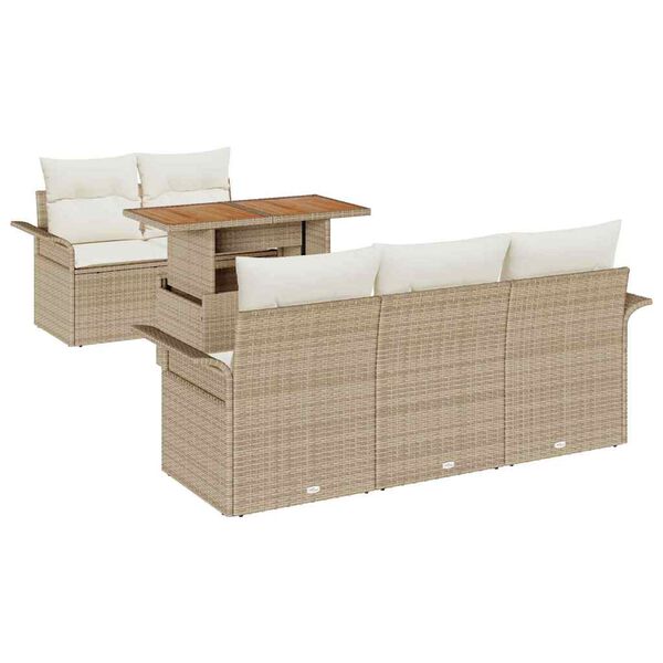 vidaXL Conjunto de sof&aacute; de jard&iacute;n 6 pcs Beige Polirat&aacute;n