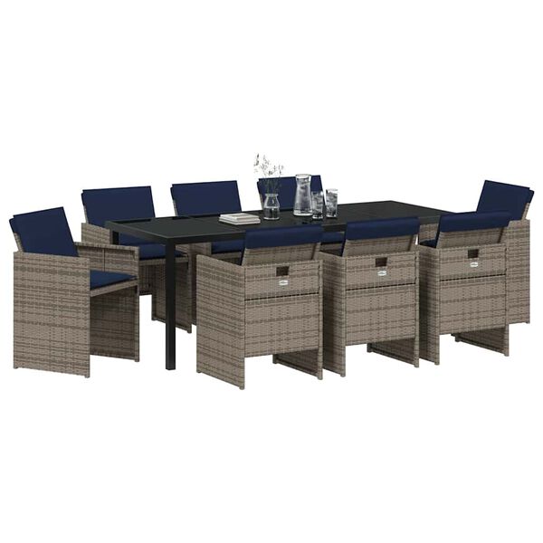 vidaXL Conjunto de Comedor de Jard&iacute;n 9 pcs Gris rat&aacute;n sint&eacute;tico