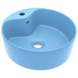 vidaXL Lavabo lujo con rebosadero cer&aacute;mica azul claro mate 36x13 cm