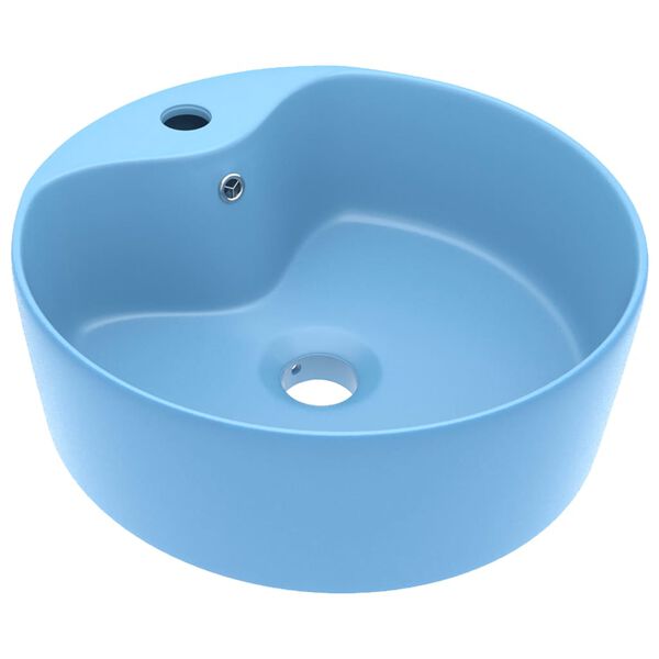 vidaXL Lavabo lujo con rebosadero cer&aacute;mica azul claro mate 36x13 cm