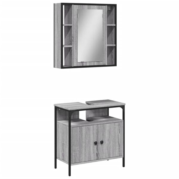 vidaXL Set de muebles de ba&ntilde;o 2 pzas madera contrachapada gris sonoma