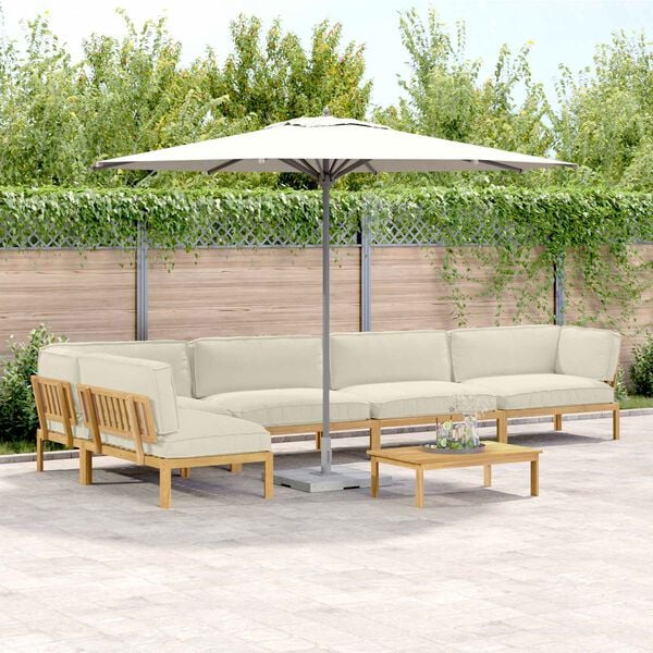 vidaXL Juego de Sof&aacute; con coj&iacute;n 6 pcs Crema Madera de Acacia S&oacute;lida