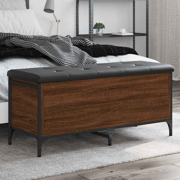 vidaXL Banco con almacenaje madera ingenier&iacute;a roble marr&oacute;n 102x42x45cm