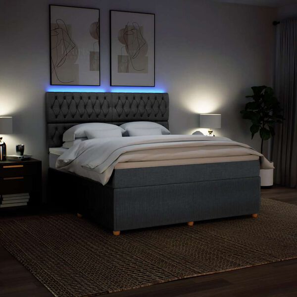 vidaXL Cama box spring con colch&oacute;n tela gris oscuro 180x200 cm