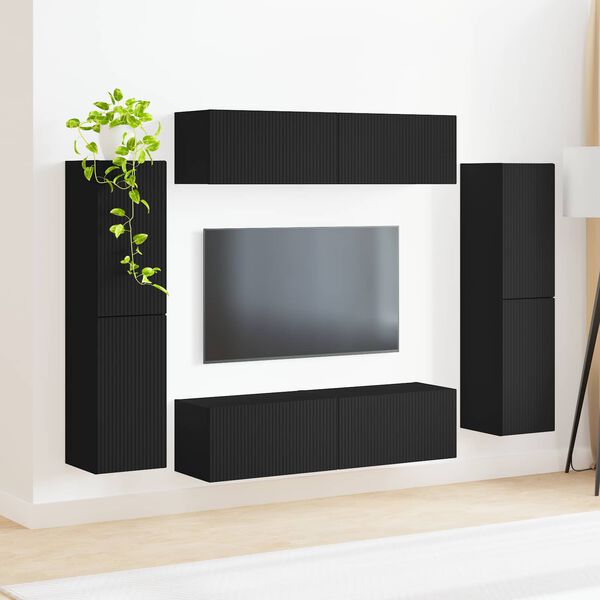 vidaXL Conjunto de mueble de TV 8 pcs Negro Madera de ingenier&iacute;a