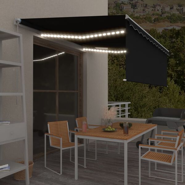 vidaXL Toldo retr&aacute;ctil manual con persiana y LED antracita 4x3 m