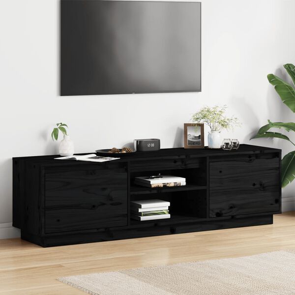 vidaXL Mueble de TV madera maciza de pino negro 140x35x40 cm