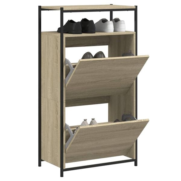 vidaXL Zapatero de madera de ingenier&iacute;a roble Sonoma 60x34x112 cm