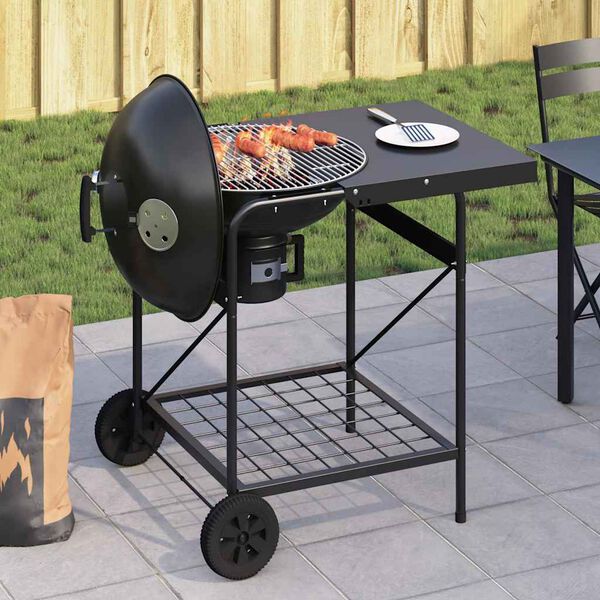 vidaXL Parrilla al aire libre con rueda Negro 91 x 71 x 107 cm Metal