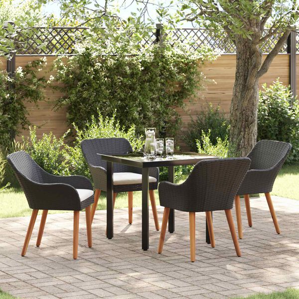 vidaXL Conjunto de Comedor de Jard&iacute;n 5 pcs Negro rat&aacute;n sint&eacute;tico