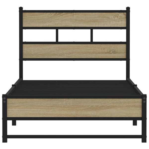 vidaXL Estructura de cama sin colch&oacute;n metal roble Sonoma 90x200 cm