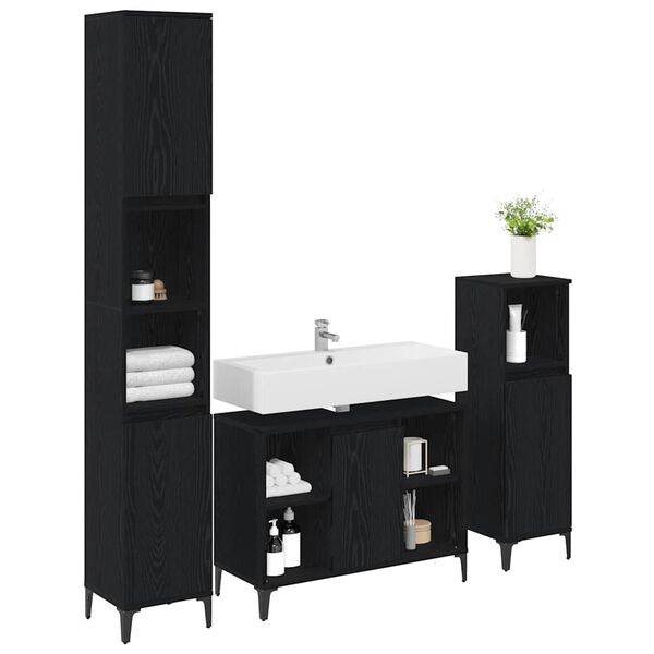 vidaXL Juego de muebles de ba&ntilde;o 3 pcs Roble negro Madera contrachapada
