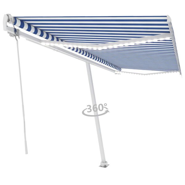 vidaXL Toldo autom&aacute;tico LED sensor de viento azul y blanco 500x350 cm