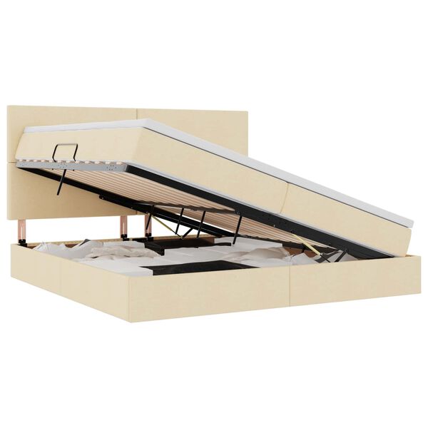 vidaXL Cama con almacenamiento y LED Crema 200 x 200 cm Poli&eacute;ster