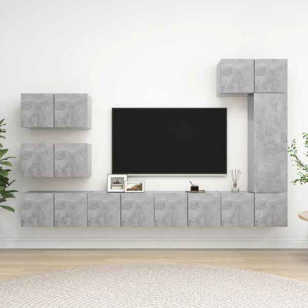 vidaXL Set muebles de sal&oacute;n TV 8 pzas madera ingenier&iacute;a gris hormig&oacute;n