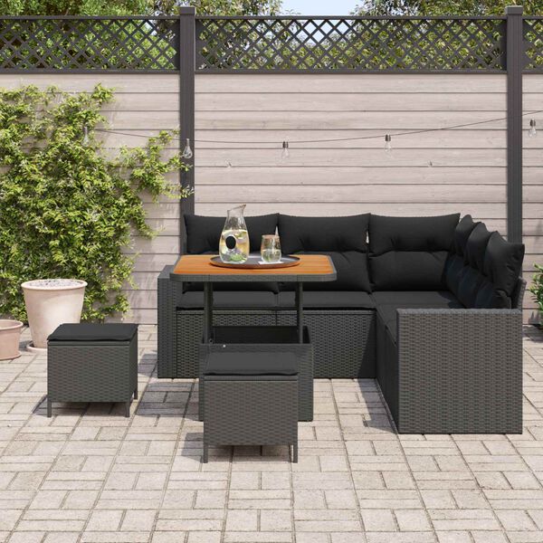 vidaXL Conjunto de sof&aacute;s de jard&iacute;n 8 pcs Negro rat&aacute;n sint&eacute;tico