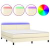 vidaXL Cama box spring colch&oacute;n y LED cuero sint&eacute;tico crema 180x200 cm