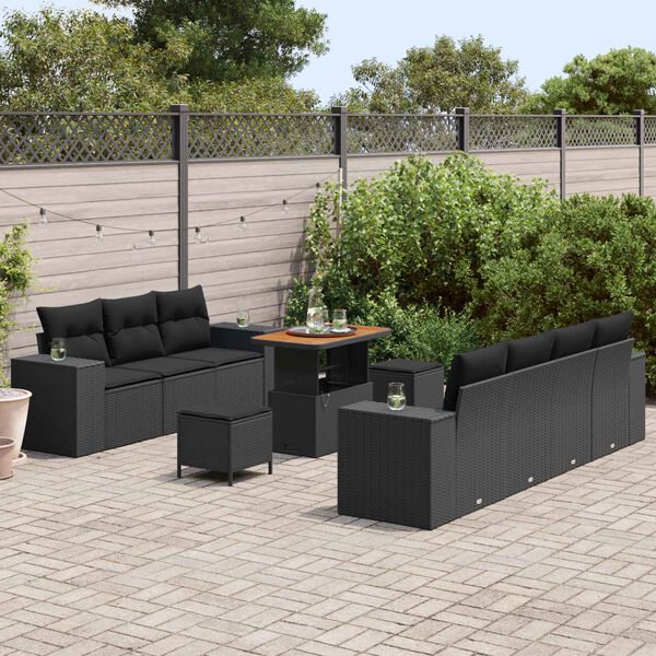 vidaXL Conjunto de sof&aacute; de jard&iacute;n 10 pcs Negro rat&aacute;n sint&eacute;tico