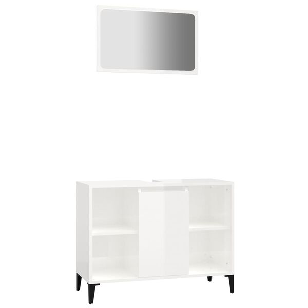 vidaXL Set muebles de ba&ntilde;o 2 piezas madera contrachapada blanco brillo